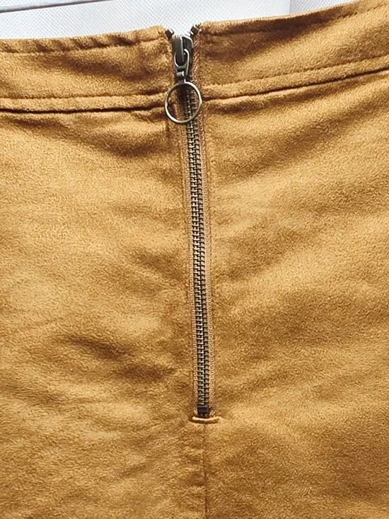 EUC WOMEN'S OLD NAVY SZ 8 TAN/SAND/CAMEL FAUX SUEDE POLYESTER A-LINE MINI SKIRT - Picture 6 of 10